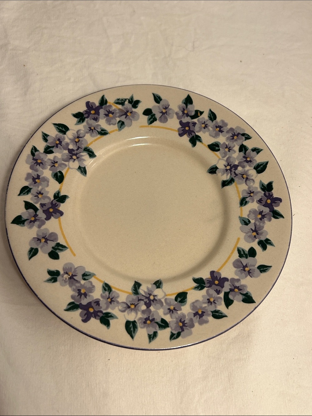 Farberware Cream Dinner Plate with Lavender Floral Wreath